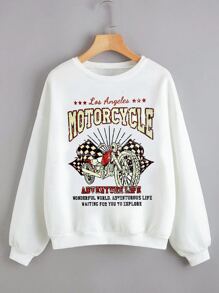Niñas Pullover motocicleta con con estampado de slogan - Blanco - Ver 1