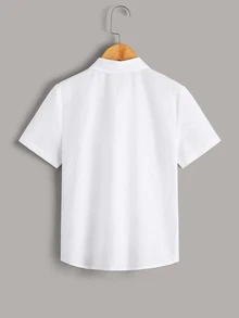 SHEIN Boys Solid Button Front Shirt & Tie - White - View 2