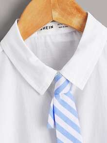 SHEIN Boys Solid Button Front Shirt & Tie - White - View 4
