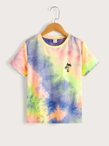 SHEIN Boys Coconut Tree Print Tie Dye Tee - Multicolor - View 1