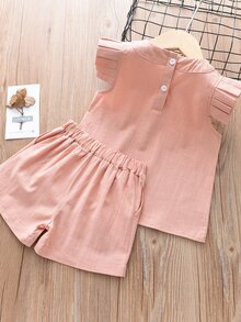 Bộ thời trang bé gái Xù màu trơn Giải trí - Bụi hồng - Xem 2