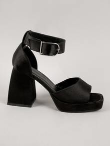 露趾粗帶細節高跟涼鞋 - 黑色 - 查看 3