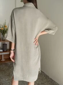 DAZY 落肩袖口袋貼布襯衫連衣裙 - 軍綠色 - 查看 2