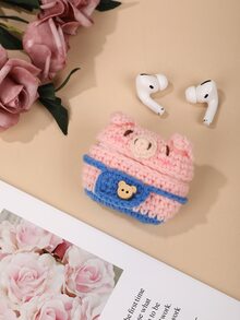 Cartoon Pig Design Crochet Case Compatible With Airpods - Multicolor - View 2