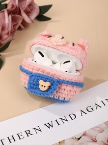 Cartoon Pig Design Crochet Case Compatible With Airpods - Multicolor - View 4