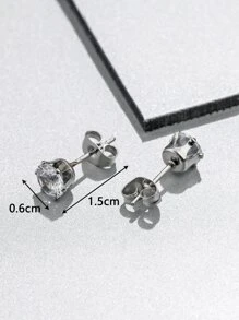 Fashionable and Popular Men Round Cubic Zirconia Stud Earrings Stainless Steel Punk Hip Pop Style for Jewelry Gift and for a Stylish Look - Silver - View 3