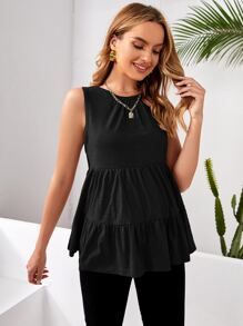 SHEIN 孕婦荷葉邊下擺背心 - 黑色 - 查看 3