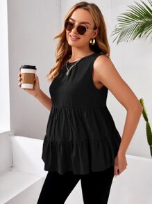 SHEIN 孕婦荷葉邊下擺背心 - 黑色 - 查看 4