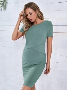 SHEIN Maternidad Vestido ajustado tejido de canalé - verde menta - Ver 3