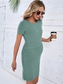 SHEIN Maternidad Vestido ajustado tejido de canalé - verde menta - Ver 4