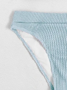 Conjunto de bikini texturizado con parte superior con aros en V y Bottom de cintura alta, 2 piezas, bikini de verano para la playa - Azul menta - Ver 3