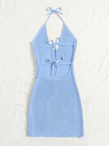 SHEIN Essnce 後背繫帶素色毛衣洋裝 - 淺藍色 - 查看 2