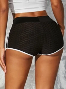 SHEIN SXY Quần đùi nữ Tương phản ràng buộc màu trơn Thể thao - màu đen - Xem 2