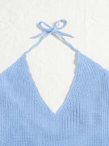 SHEIN Essnce 後背繫帶素色毛衣洋裝 - 淺藍色 - 查看 5