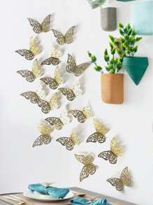 12入組3D貼紙鏤空蝴蝶適用於兒童家庭墻面裝飾DIY冰箱貼紙裝飾用品