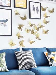 12入組3D貼紙鏤空蝴蝶適用於兒童家庭墻面裝飾DIY冰箱貼紙裝飾用品