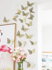 12入組3D貼紙鏤空蝴蝶適用於兒童家庭墻面裝飾DIY冰箱貼紙裝飾用品
