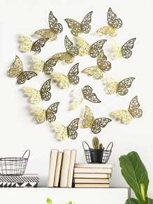 12入組3D貼紙鏤空蝴蝶適用於兒童家庭墻面裝飾DIY冰箱貼紙裝飾用品