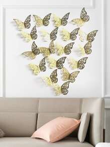 12入組3D貼紙鏤空蝴蝶適用於兒童家庭墻面裝飾DIY冰箱貼紙裝飾用品