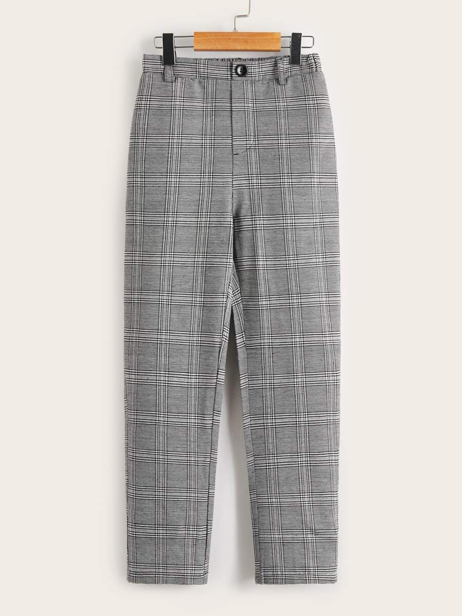 SHEIN Boys Plaid Print Trousers - Grey - View 1
