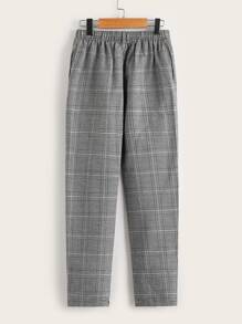 SHEIN Boys Plaid Print Trousers - Grey - View 2