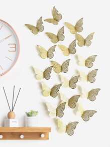 18pcs 3D Hollow Butterfly Sticker Rama Decoration Rama - Gold - View 1