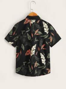 SHEIN Tween Boy Tropical Print Pattern Short Sleeve Casual Shirt - Multicolor - View 5