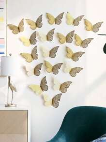 18pcs 3D Hollow Butterfly Sticker Rama Decoration Rama - Gold - View 6