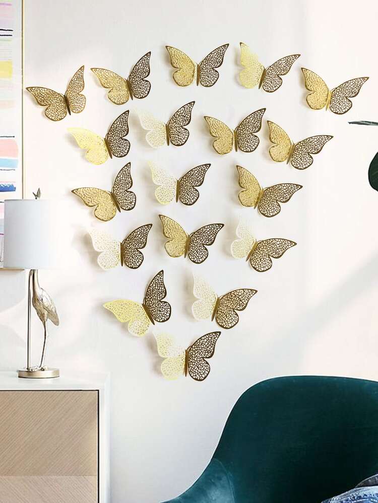 18pcs 3D Hollow Butterfly Sticker Rama Decoration Rama - Gold - View 6