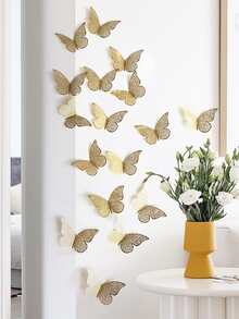 18pcs 3D Hollow Butterfly Sticker Rama Decoration Rama - Gold - View 7