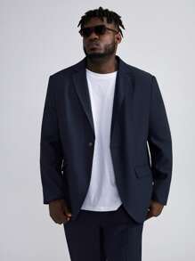 EASEVO Men Plus Lapel Neck Flap Detail Blazer - Navy Blue - View 1