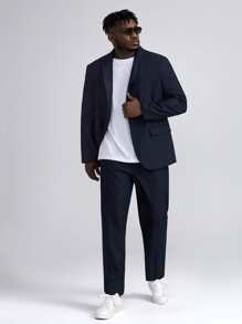 EASEVO Men Plus Lapel Neck Flap Detail Blazer - Navy Blue - View 3