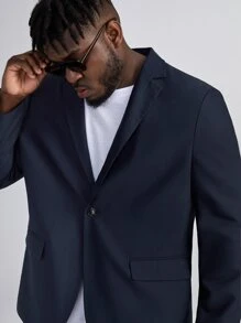 EASEVO Men Plus Lapel Neck Flap Detail Blazer - Navy Blue - View 5