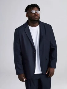 EASEVO Men Plus Lapel Neck Flap Detail Blazer - Navy Blue - View 6