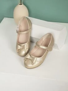 Giày búp bê trẻ em Nơ Bướm màu trơn Mary Jane - Vàng - Xem 1