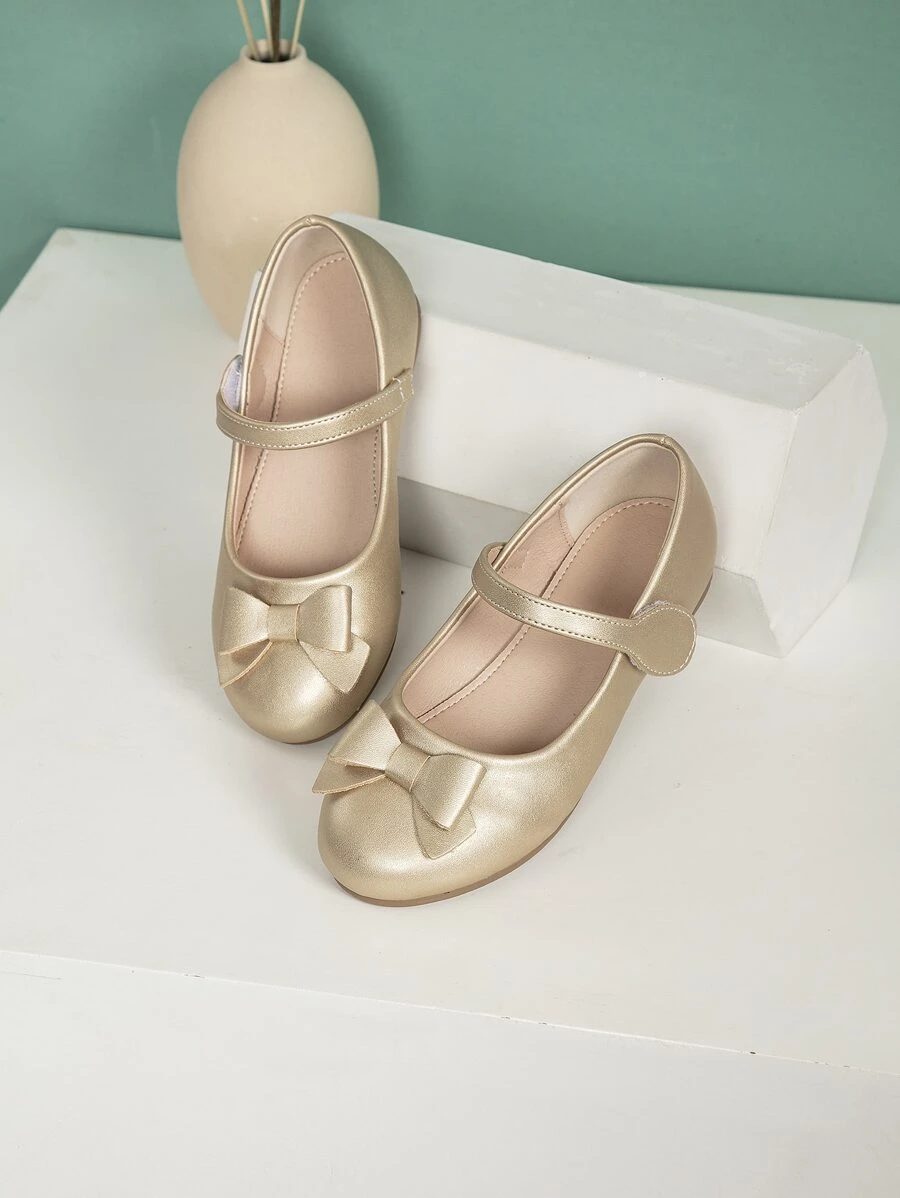 Giày búp bê trẻ em Nơ Bướm màu trơn Mary Jane - Vàng - Xem 1