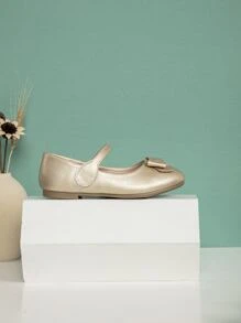 Giày búp bê trẻ em Nơ Bướm màu trơn Mary Jane - Vàng - Xem 3