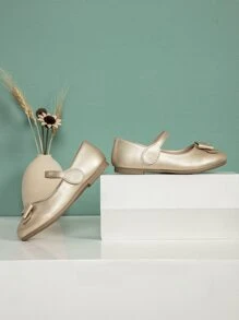 Giày búp bê trẻ em Nơ Bướm màu trơn Mary Jane - Vàng - Xem 4