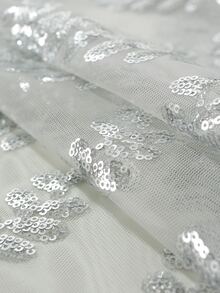 亮片裝飾葉子圖案長方桌布 - 銀色 - 查看 5