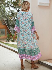 Allover Floral Print Kimono, For Summer Beach Vacation - Multicolor - View 2