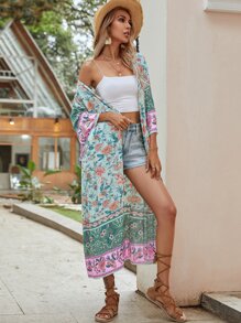 Allover Floral Print Kimono, For Summer Beach Vacation - Multicolor - View 4