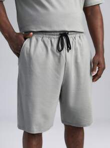 EASEVO Hombres con estampado de slogan Camiseta & de cintura con cordón Shorts - Gris Claro - Ver 5