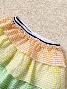 Toddler Girls Gingham Shirred Cami Top With Layered Skirt - Multicolor - View 3