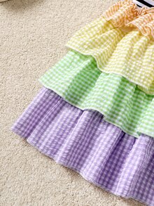 Toddler Girls Gingham Shirred Cami Top With Layered Skirt - Multicolor - View 4
