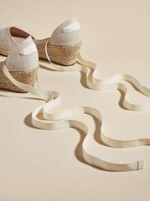 Linen Espadrille Strappy Wedges - Apricot - View 5