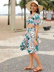 Tropical Twist Detail Top & Skirt Set - Multicolor - View 7