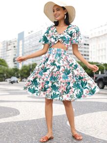 Tropical Twist Detail Top & Skirt Set - Multicolor - View 3