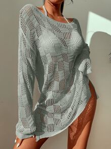 Boat Neck Cover Up, For Summer Beach Vacation - Grey - View 1