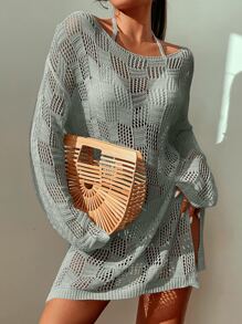 Boat Neck Cover Up, For Summer Beach Vacation - Grey - View 4