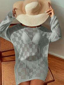 Boat Neck Cover Up, For Summer Beach Vacation - Grey - View 5